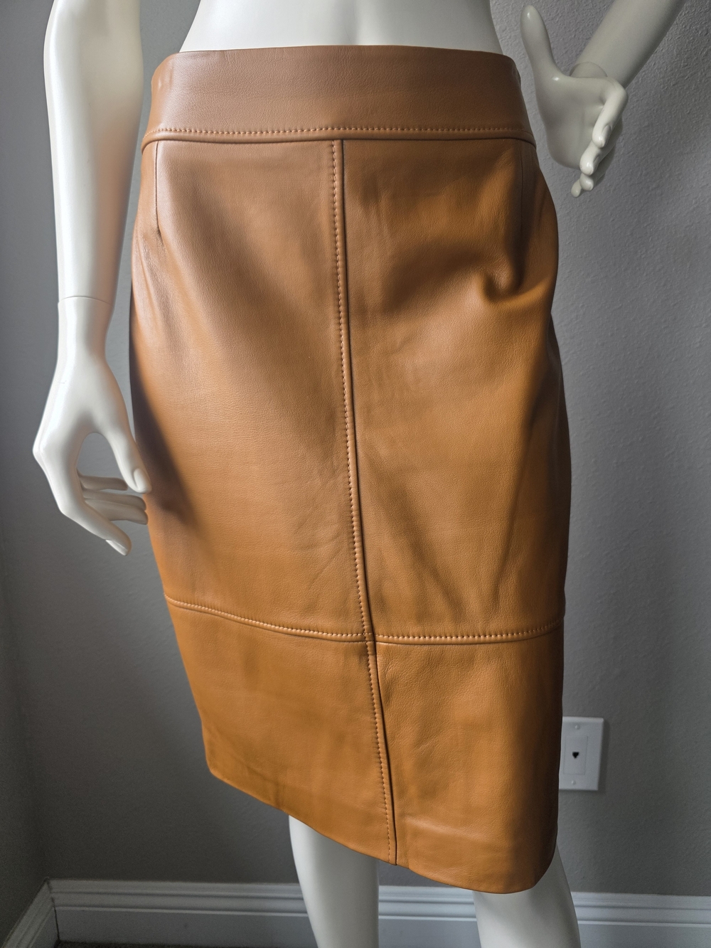 Boss Leather Pencil Skirt in Cognac